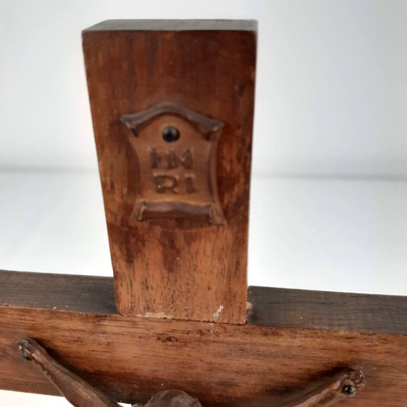 Vintage Wooden Cross with Metal Crucifix INRI Freestanding - Picture 7 of 12
